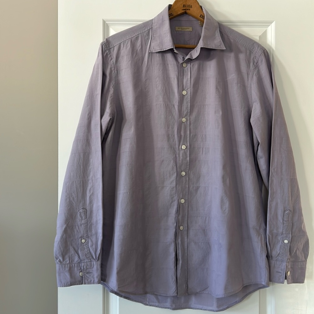 Burberry Brit Shirt w Subtle Plaid Design Lg w MEASUREMENTS Lilac Cotton